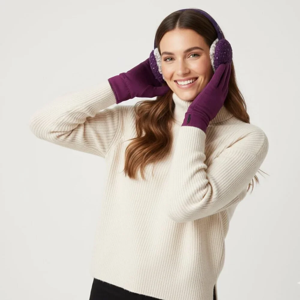 Cuddl Duds Purple Glove & Ear Muff Set • Touchscreen Gloves • Cozy Winter Gift